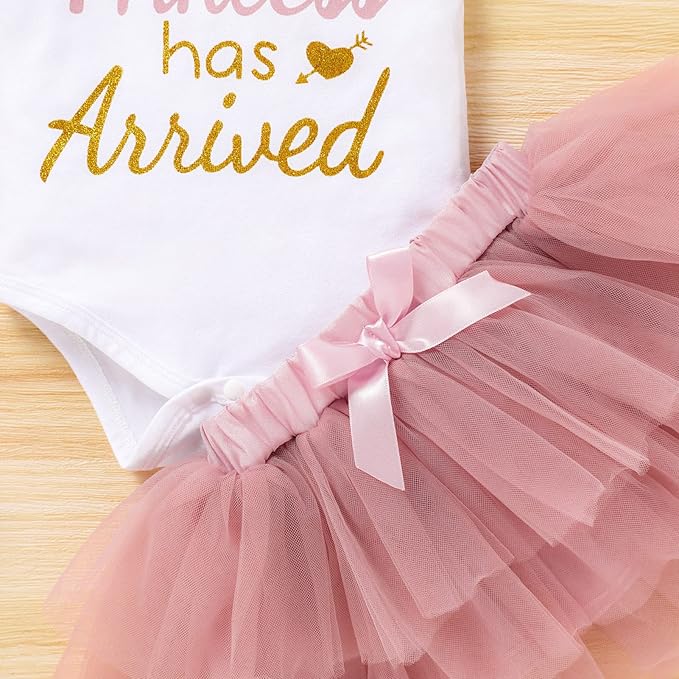 Newborn Baby Girl Outfits Infant Letter Print Romper+Tutu Skirt+Headband+Legging Warmer Coming Home Clothes Set
