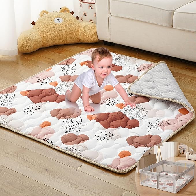Bunnikins & Clover Baby Play Mats for Floor, 50"x50" Thicken Soft Play Mat, Foldable and Non Slip One-Piece Crawling Mat, Machine Washable Foam Play Mat for Baby, Toddlers Infants, Tummy Time