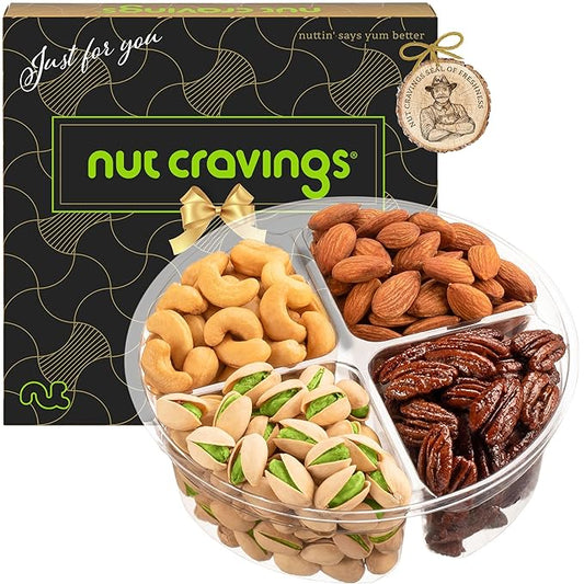 NUT CRAVINGS - Mixed Nuts Gift Basket in Black Gold Box (4 Assortments) Food Arrangement, Healthy Snack Care Package, Food Assortments