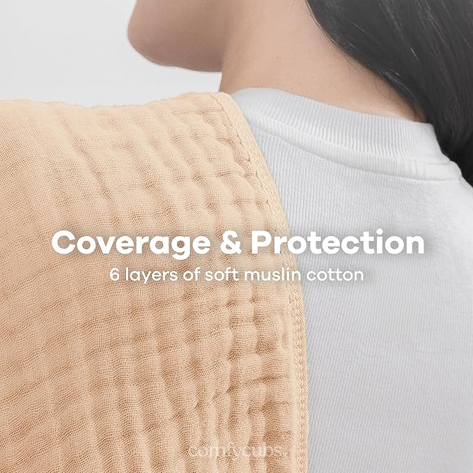 Comfy Cubs Muslin Burp Cloths 20" x 10", Pack of 6 - Large, 6-Layer, Ultra Absorbent 100% Cotton for Baby Drool and Messes - Soft, Safe & Gentle Baby Burp Cloths for Boys & Girls - Cream