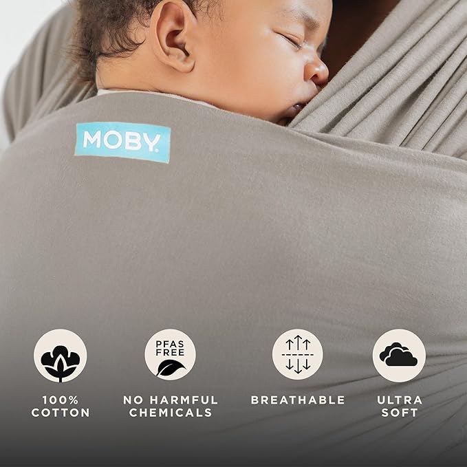 Moby Baby Wrap Carrier Classic for Newborns to Toddlers (8-33lbs), Infant Sling Carrier, Lightweight & Hands Free Design, Adjustable for All Body Types (Stone Grey)