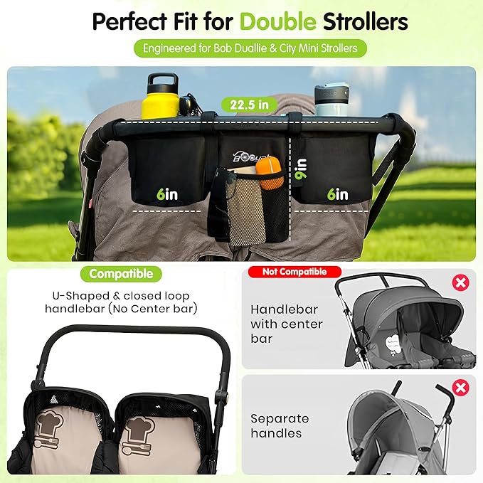 Double Stroller Organizer for Bob Duallie and Baby Jogger City Mini GT
