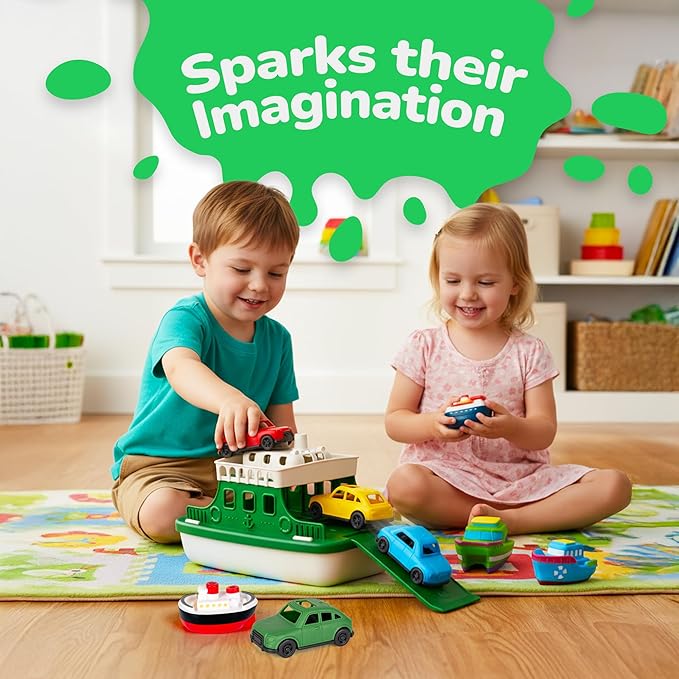 ArtCreativity Ferry Boat Bath Toy for Toddlers - 9 Pcs - Baby Bathtub Floating Water Toy with 4 Mini Cars, 4 Squirter Animals, Lights & Sounds for Imaginative Play - Kids Birthday Gift Party Favor