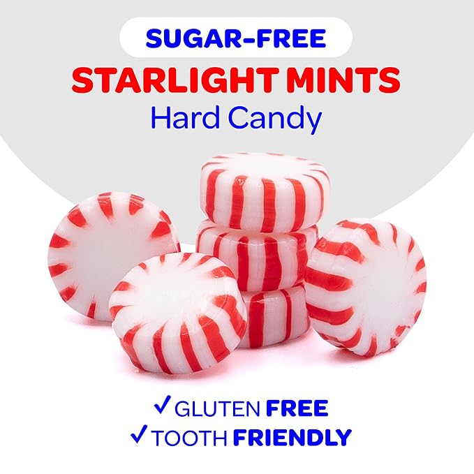 Sugar Free Starlight Mints - 1 Pound Pack (About 90 Count) - Peppermint Hard Candy - Individually Wrapped Sugar Free Mints