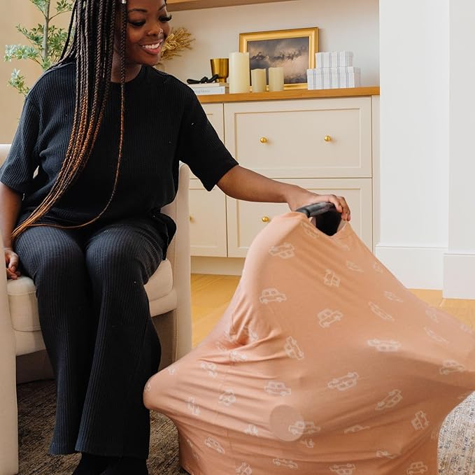 Baby Car Seat Cover Canopy and Nursing Cover Multi-Use Stretchy 5 in 1 Gift "Cooper" by Copper Pearl