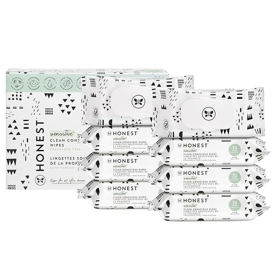 The Honest Company Clean Conscious Multi-Use Wipes | Hypoallergenic + Unscented for Sensitive Skin | Over 99% Water, Compostable, Plant Based, Baby Wipes | Pattern Play, 576 Count