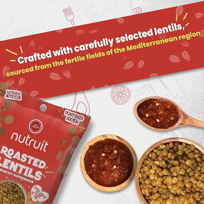 Nutruit Roasted Lentil Snacks - Tasty Sriracha Healthy Snacks - Vegan, Gluten Free, Non-GMO, High Protein, Healthy On-The-Go, Low Calorie Lentils Snacks - 1.2oz Packs (20-Pack)
