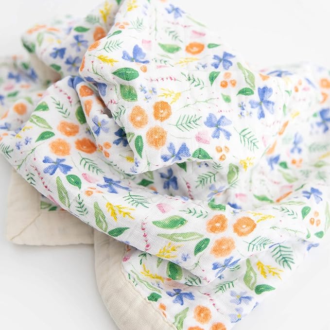 Little Unicorn Newborn Receiving Quilt | Ultra- Soft, Multi-Layered Muslin Fabric | Gift for Newborns & on-The-go (Mountain Bloom)