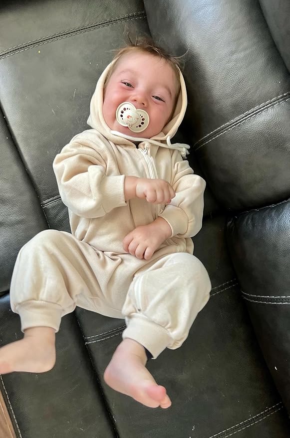 Unutiylo Unisex Baby Boys Girls Long Sleeve Infant Baby Zipper Hooded Jumpsuits Romper Loose Outfit Clothes