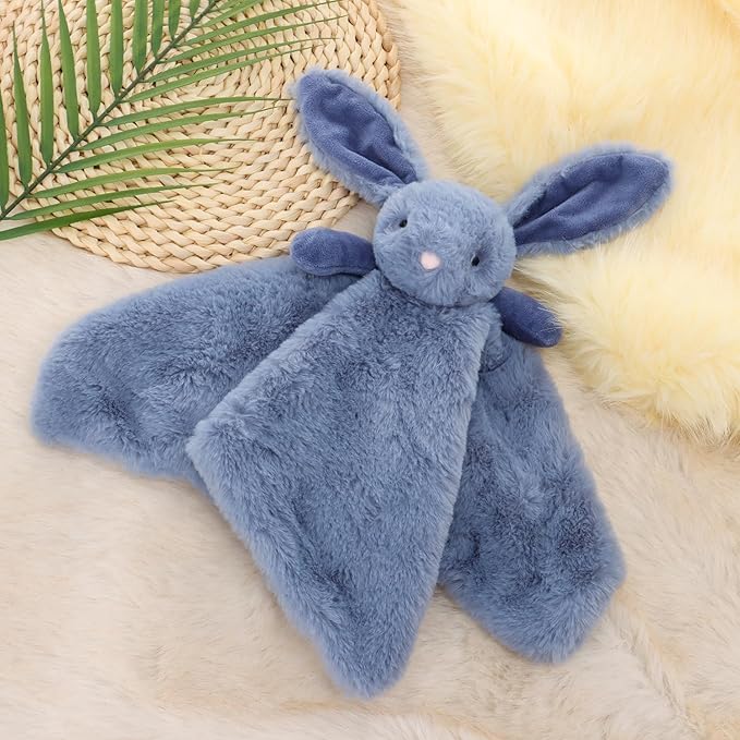 Apricot Lamb Stuffed Animals Navy Blue Bunny Rabbit Security Blanket Infant Nursery Character Blanket Luxury Snuggler Plush Baby Lovey(Navy Blue Bunny)