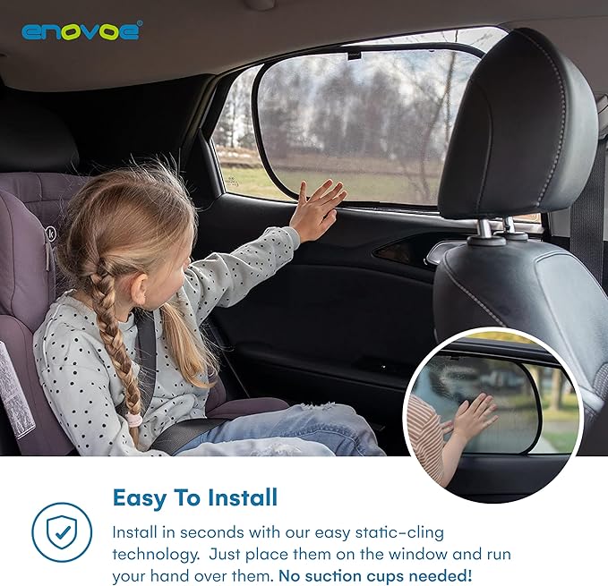 Enovoe Car Window Shade for Baby - (4 Pack) - Medium - 19" x 12" - Cling Car Sun Shade for Windows - Sun, Glare and UV Rays Protection for Your Child