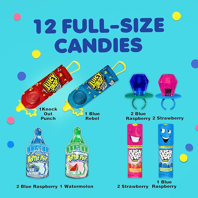 Candy Variety Pack - 12 Count Assorted Lollipops - Ring Pop, Push Pop, Baby Bottle Pop & Juicy Drop - Ideal for Birthdays, Party Favors, Celebrations & Candy Gifts by Bazooka Candy Brands