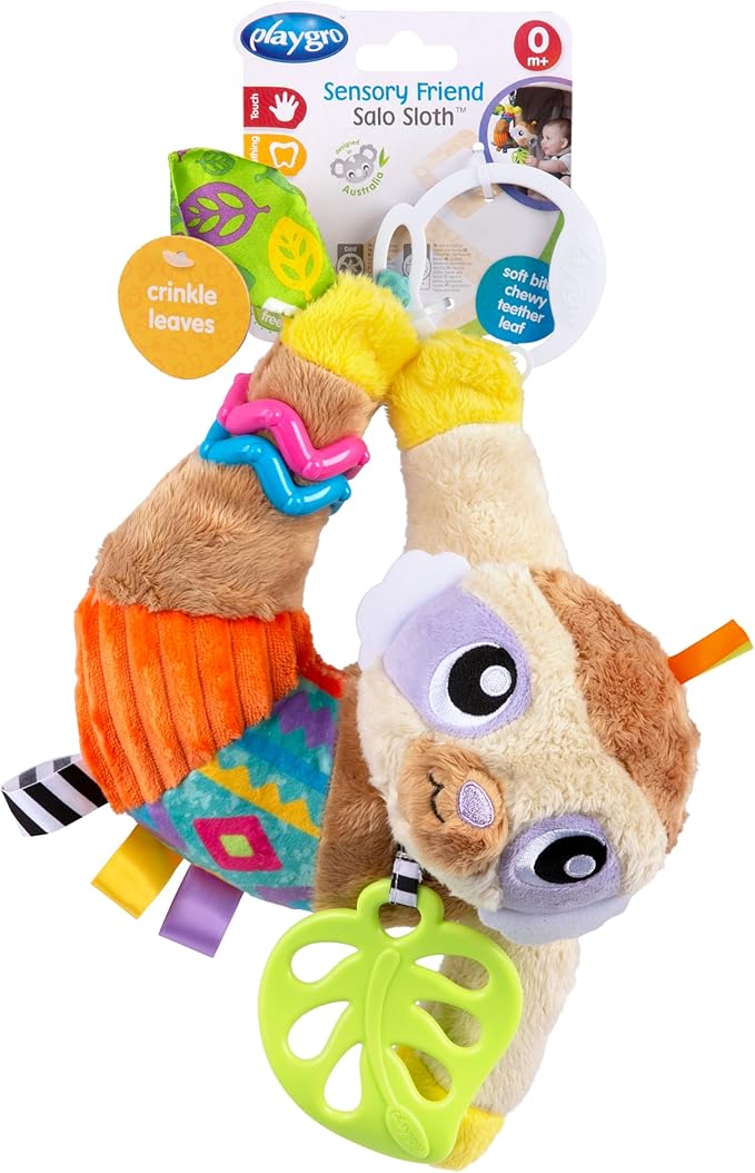 Playgro Sensory Friend Salo Sloth Baby Toy - Interactive Rattle Toy for Baby Developmental Exploration - Soft Texture Stroller Toys for Babies Grasping & Fine Motor Skill - Ideal for 0+ Months Babies