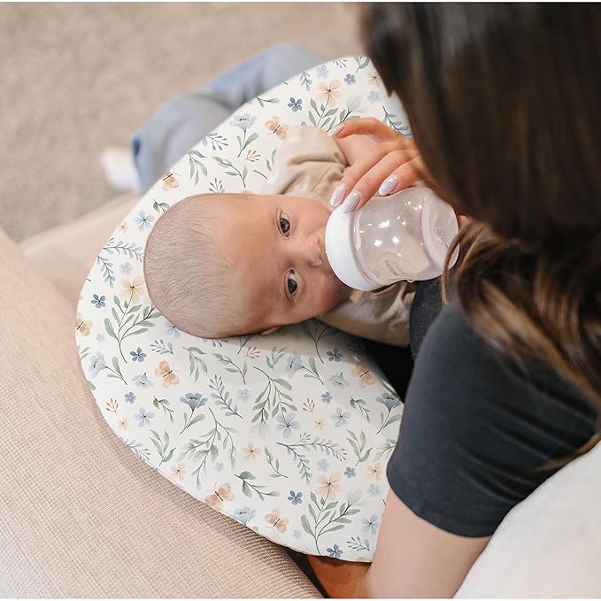 Konssy 2 Pack Nursing Pillow Covers, Stretchy and Soft Nursing Cover for Breastfeeding, Pillow Slipcover for Baby Girls Boys Newborn (Blue Grass, Ice Blue)