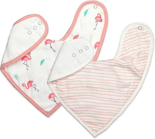 Bamboo Little Baby Bibs (Pack of 2) - Bibs with Adjustable Snaps- Absorbent Terry Backing