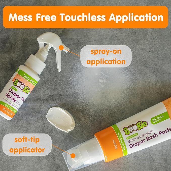 Boogie Diaper Rash Baby Bundle – Rash Spray, Extra Strength Paste, and Irritation Gel Spray – Diaper Bag Essentials for Newborns, Infants, & Toddlers, Set of 3 Baby Must Haves