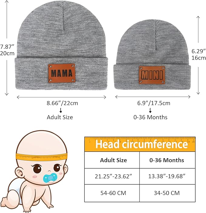 Parent-Child Beanie Hat,Mother & Baby Daughter/Son Winter Warm Knit Hat,Kids Soft Beanie Cap