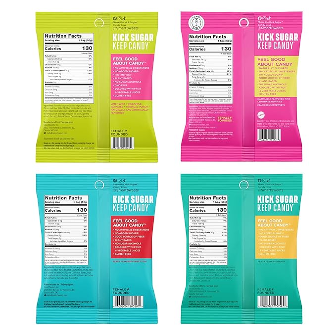 SmartSweets Variety Pack Candy, 1.8oz (Pack of 8), Candy With Low Sugar & Calorie, Healthy Snacks For Kids & Adults - Sweet Fish, Peach Rings, Tropical Sours, Barbie Pink Lemonade Dream