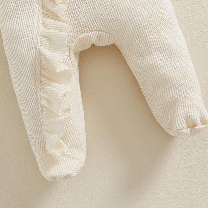 Fanvereka Newborn Infant Baby Girl Fall Outfit Romper 3 6 12 Months Girls Long Sleeve Full Length Zipper Footie Headband