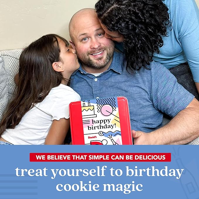 David's Cookies Happy Birthday Chocolate Chunk Cookies Tin 1lb - Handmade and Fresh Baked Gourmet Cookie Gift Basket - Delectable & Made with Premium Ingredients - Ideal Birthday Food Gift For All