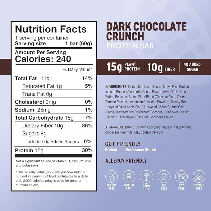 Amrita Nut Free Vegan Protein Bars (12 Count), Dark Chocolate Quinoa 15g Plant-Based Protein Bar, Peanut-Free, Gluten Free, and Dairy-Free, No Added Sugar, High Fiber, Healthy Snacks for Kids/Adults