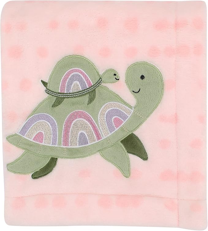 Lambs & Ivy Sea Dreams Cozy Pink Fleece Turtle Applique Baby Blanket
