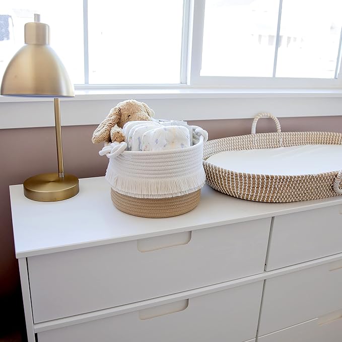 NaturalCozy 3-Piece Decorative Storage Basket Set – Cotton Rope Woven Baskets for Organizing! Small Basket for Nursery Baby Stuff, Gift Basket, Montessori, Dog Toy Bin, Cat Basket, Bathroom Shelves