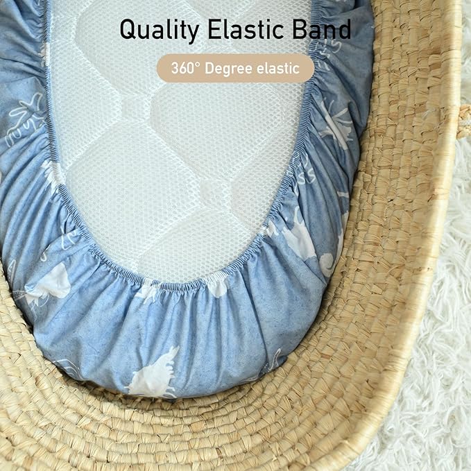 Gllquen Baby Bassinet Sheets 4 Pack, Breathable Cozy Fitted Mattress Sheet, Elastic Travel Crib Fashionable Pattern, Standard Cradle Safe Sheets for Baby Boys Girls 32"x16"(Ocean Wander)