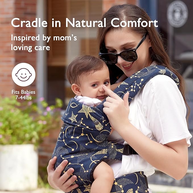 Momcozy Baby Carrier - Ergonomic, Cozy and Lightweight Carrier for 7-44lbs, Effortless to Put On, Ideal for Hands-Free Parenting, Enhanced Lumbar Support, Starry Night