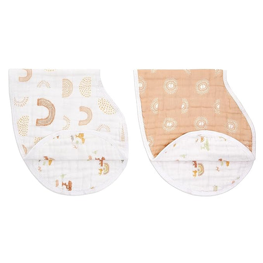 aden + anais Burpy Bib, 100% Cotton Muslin, Soft Absorbent 4 Layers, Multi-Use Burp Cloth and Bib, 22.5" X 11", 2 Pack, Keep Rising