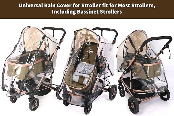 Universal Stroller Rain Cover with Waterproof Zipper, Clear Travel Weather Shield for Baby 4 Season Protection, Rainy Wind Snow Dust (XL, Stander Rain Cover)