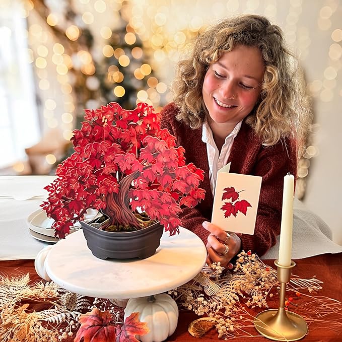 Freshcut Paper Pop Up Cards, Red Maple Tree, 12 Inch Life Sized Forever Flower Bouquet 3D Popup Greeting Card, Autumn Cards, Birthday Card, Blank Notecard & Envelope