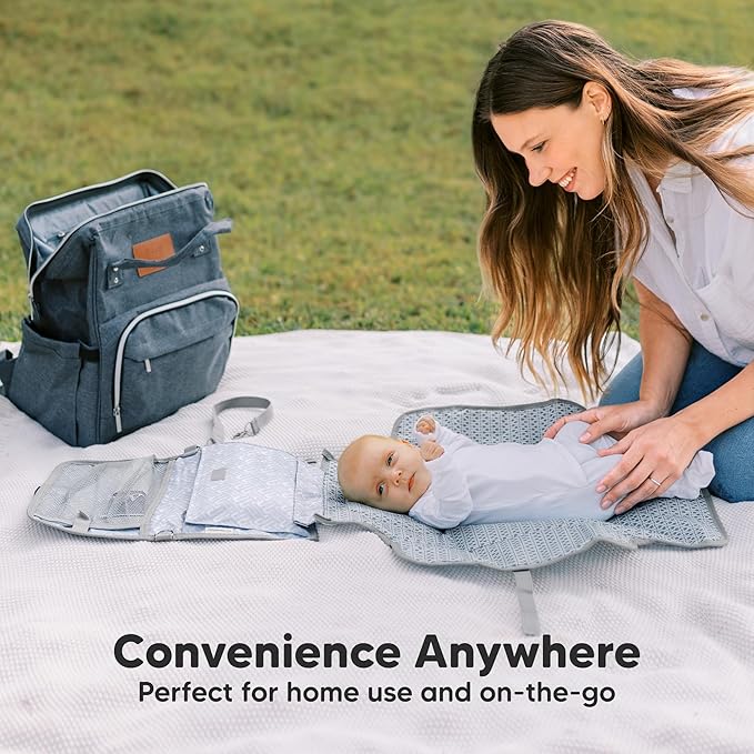 KeaBabies Portable Diaper Changing Pad - Large Waterproof Baby Changing Mat, Compact Travel Diaper Clutch, Functional Pockets Fit Newborn Essentials, Wipeable & Padded Baby Changer (Gray Mod)