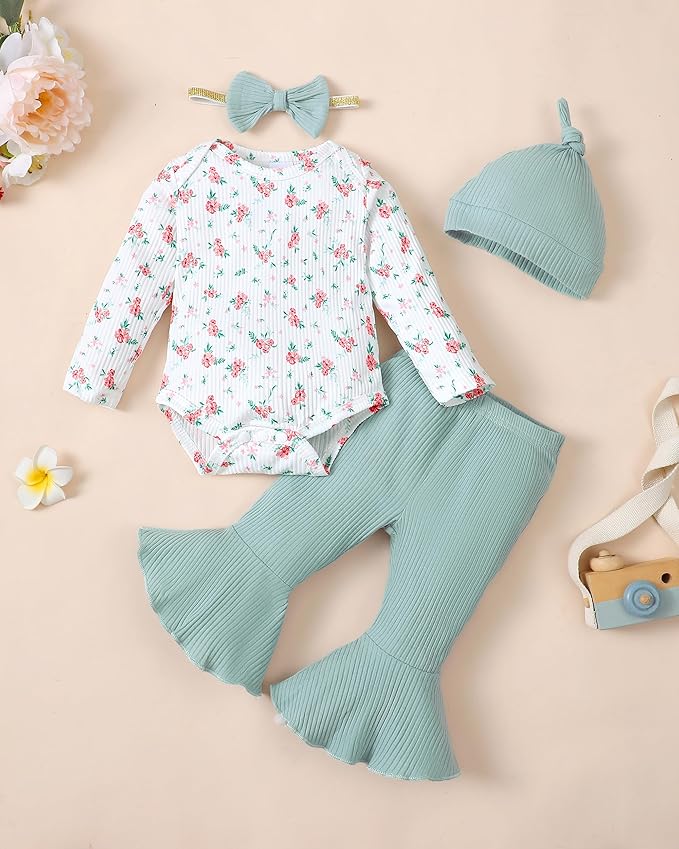 Renotemy Newborn Baby Girl Clothes Outfits Infant Romper Ruffle Floral Pants Cute Toddler Baby Girl Clothes Set