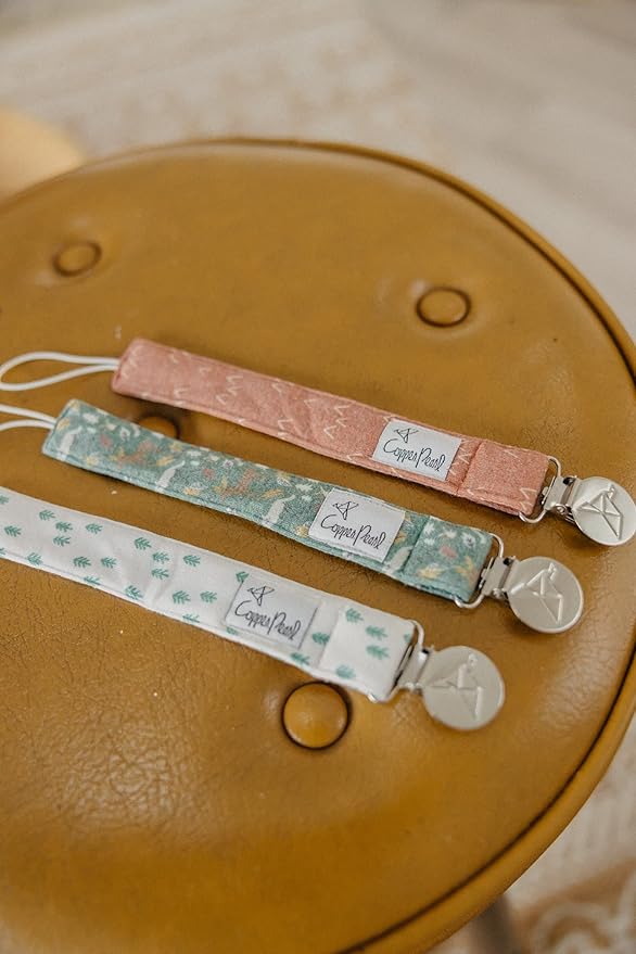 Copper Pearl Pacifier Clip 3-Pack: Premium Knit Binky Clips for Baby Girls and Boys - Stylish Stainless Steel Pacifier Holder Clip - Baby Pacifier Clips for No More Floor Drops - Atwood