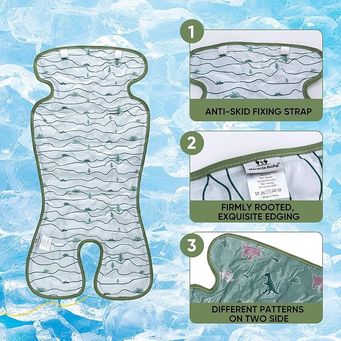 Miracle Baby Gel Car Seat Cooler Pad - Universal Double Sided Cooling Mat for Stroller, Infant Seat & Dining Chair | Summer Ice Cushion | Baby Safety Seat Liner | 1-Pack