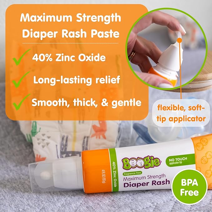 Boogie Maximum Strength Diaper Rash Bundle, Extra Strength Paste in Applicator Tube, 4 oz. + Diaper Rash Cream Spray, 1.7 oz.