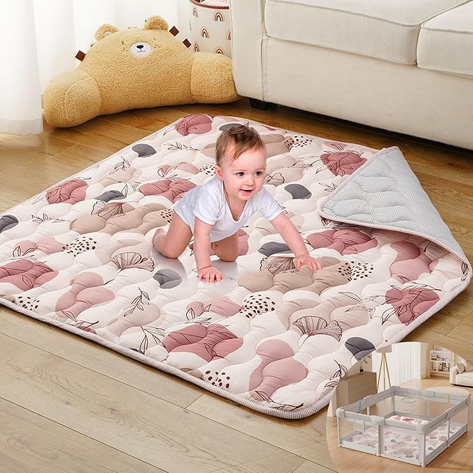Bunnikins & Clover Baby Play Mats for Floor, 50"x50" Thicken Soft Play Mat, Foldable and Non Slip One-Piece Crawling Mat, Machine Washable Foam Play Mat for Baby, Toddlers Infants, Tummy Time