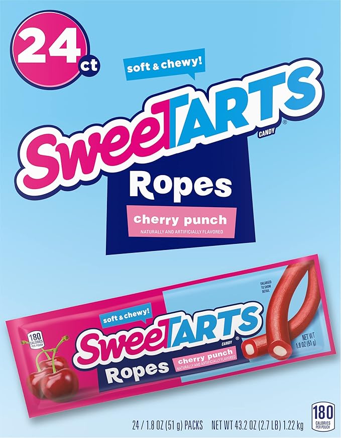 SweeTARTS Soft and Chewy Ropes, Cherry Punch Flavor, 1.8 Ounce Pouches (Pack of 48)