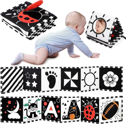 URMYWO Black and White Baby Toys, Tummy Time High Contrast Newborn Toys 0-3 Months, Soft Baby Book, Visual Stimulation Montessori Sensory Infant Toys 0-6-12 Months, Shower Gift for Boys Girls