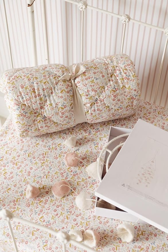 Pehr Crib Sheet, Floret | Breathable Brushed Organic Cotton for Soft Sleep | Snug Fit | Reusable Fabric Bag Packaging | Standard Crib Mattresses up to 52”L x 28”W x 8”H