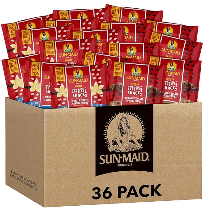 Sun-Maid Vanilla & Chocolate Yogurt Coated Raisins Variety Pack - (36 Pack) 0.5 oz Mini Snack-Size Bag - Yogurt Covered Dried Fruit for Lunches and Back to School Snacks (Amazon Exclusive)