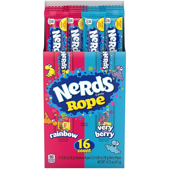 NERDS Rope, Candy, Variety Box, Rainbow & Very Berry, 0.92oz (16 ct)