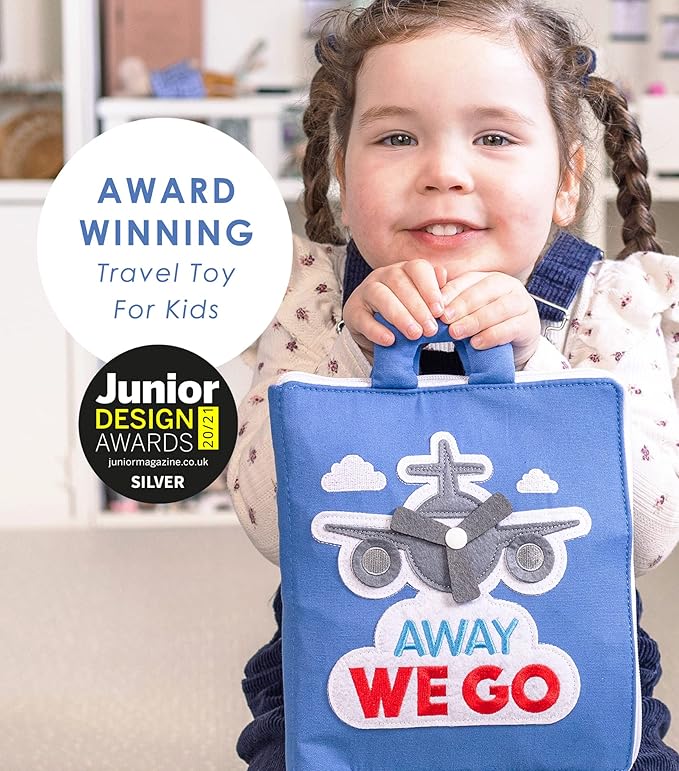 Curious Columbus Quiet Book – Away We Go Busy Book for Toddlers, Montessori Airplane Travel Toy for Preschool and Early Learning