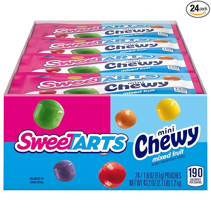 SweeTARTS Mini Chewy, Candy, Mixed Fruit, 1.8 oz, 24 count