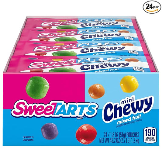 SweeTARTS Mini Chewy, Candy, Mixed Fruit, 1.8 oz, 24 count