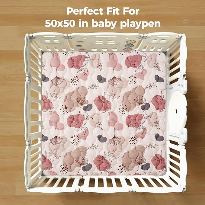 Bunnikins & Clover Baby Play Mats for Floor, 50"x50" Thicken Soft Play Mat, Foldable and Non Slip One-Piece Crawling Mat, Machine Washable Foam Play Mat for Baby, Toddlers Infants, Tummy Time