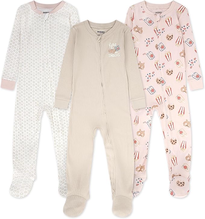 HUGGIES unisex-baby 3-pack Footed Coverall Pajamas