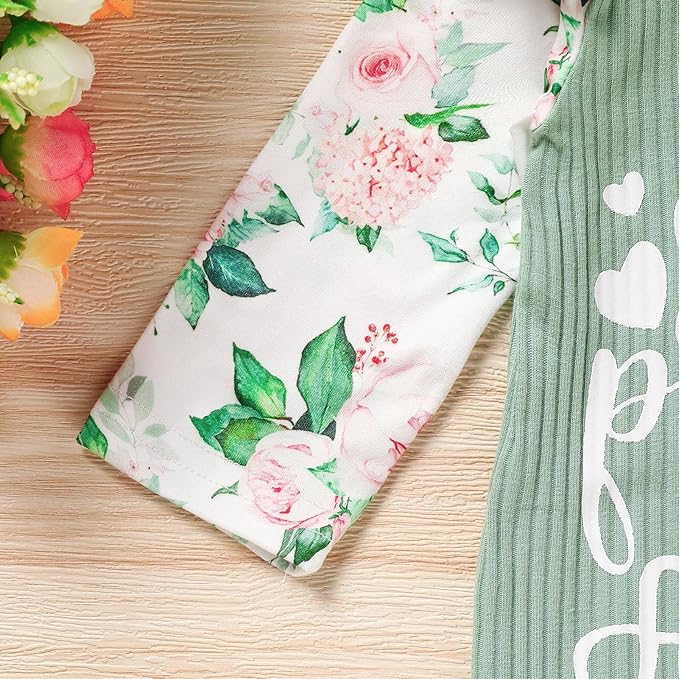 GRNSHTS Newborn Baby Girl Romper Infant Letter Print Jumpsuit Floral Bodysuit+Hat+Headband+Gloves Coming Home Clothes Outfits