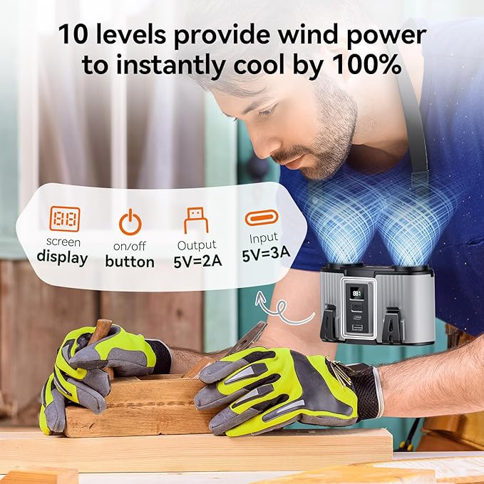 24000mAh Personal Waist Fan, USB Rechargeable Clip The Waist For Working,10 Speed & 40H Cooling and Heatstroke Prevention For Outdoor Travel Camping (gray, 24000mAh)